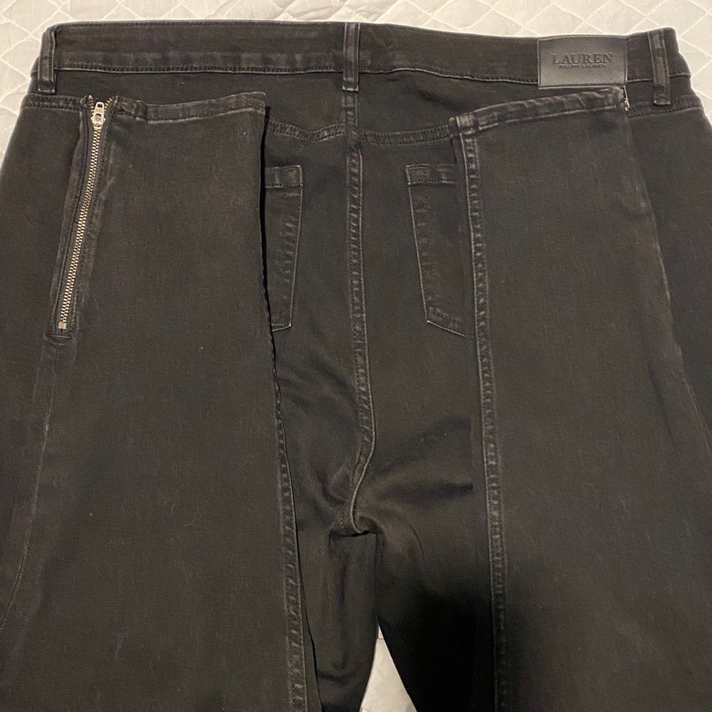 Ralph Lauren Black Leather Trim Ankle Zip Skinny Jeans 18W